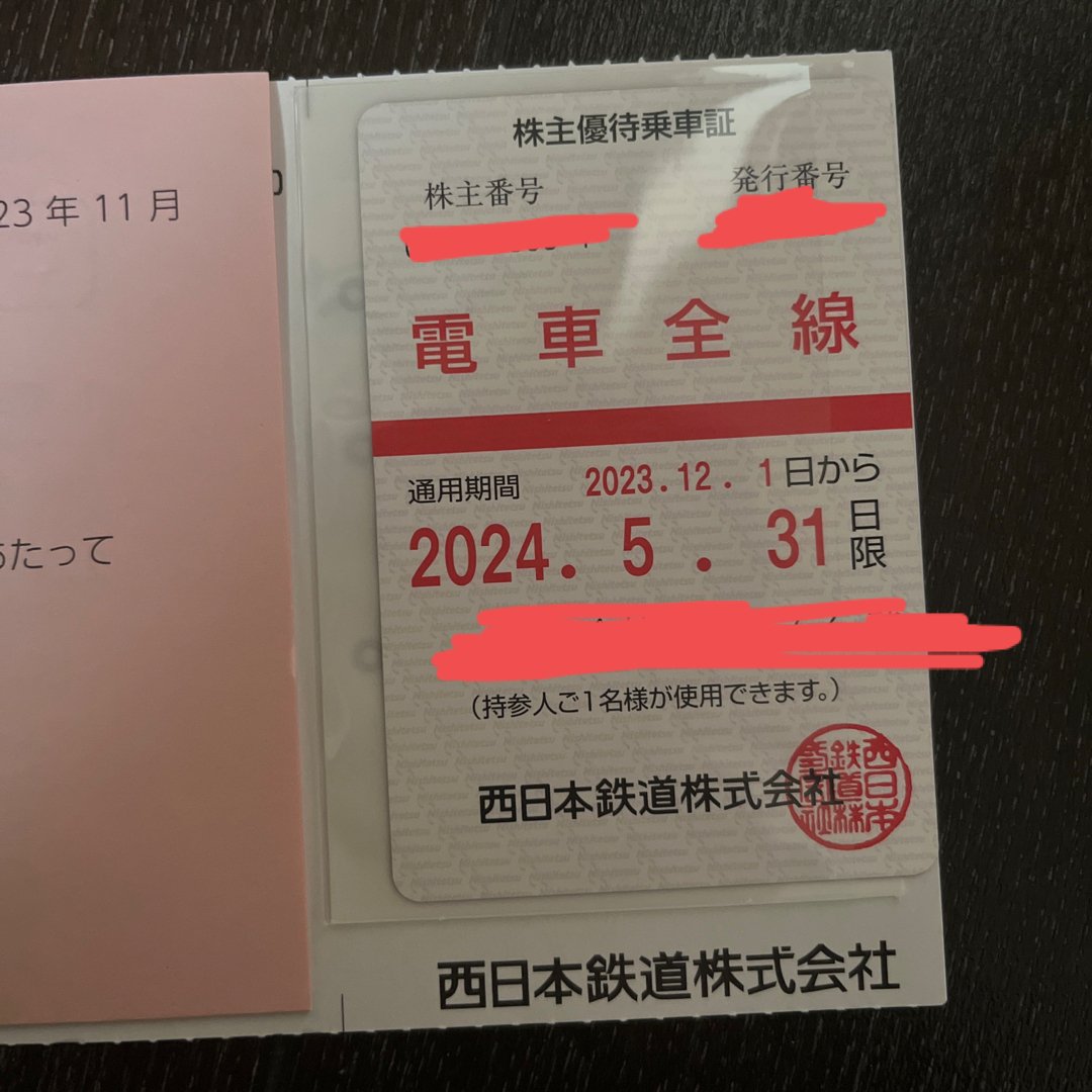 最新　西鉄　西日本鉄道　定期　株主優待　電車全線　法人名義