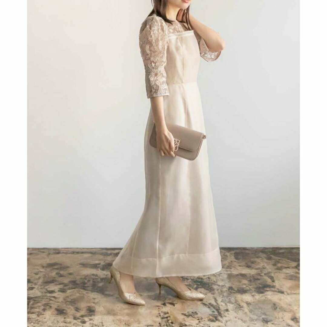 【BEIGE】刺繍レース*オーガンジードッキングドレス