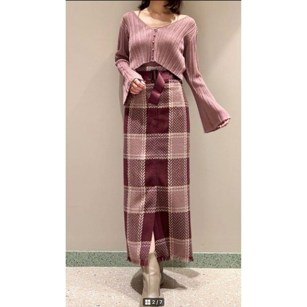 snidel ベルティッドロービングチェックタイトスカート