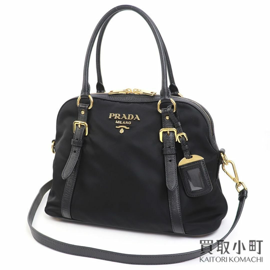【美品】プラダ【PRADA】テスート メタルロゴ トップハンドルバッグ ブラック ナイロン サフィアーノレザー 2WAYショルダー ハンドバッグ 1BB013 ZMY F0002 TOPHANDLE BAG TESSUTO NERO【Aランク】【中古】