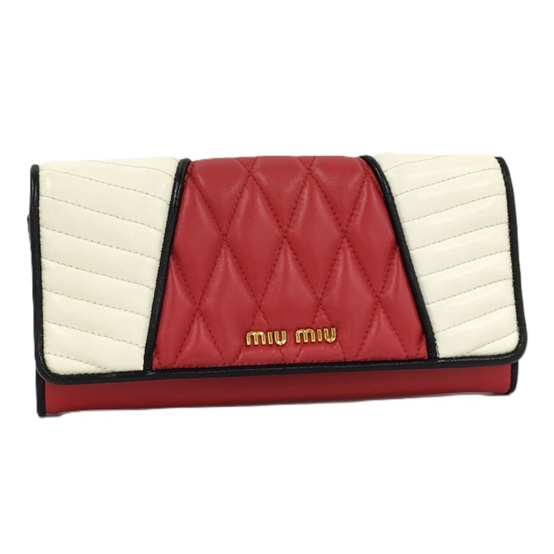 MIUMIU ナッパ バイカーカラー キルティング 二つ折り長財布 レザー