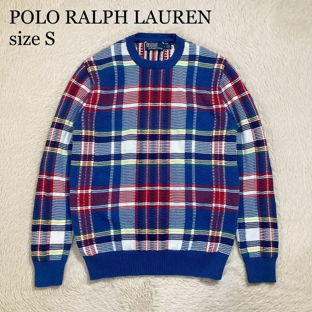 美品 ポロラルフローレン ニットセーター クルーネック コットン チェック QR