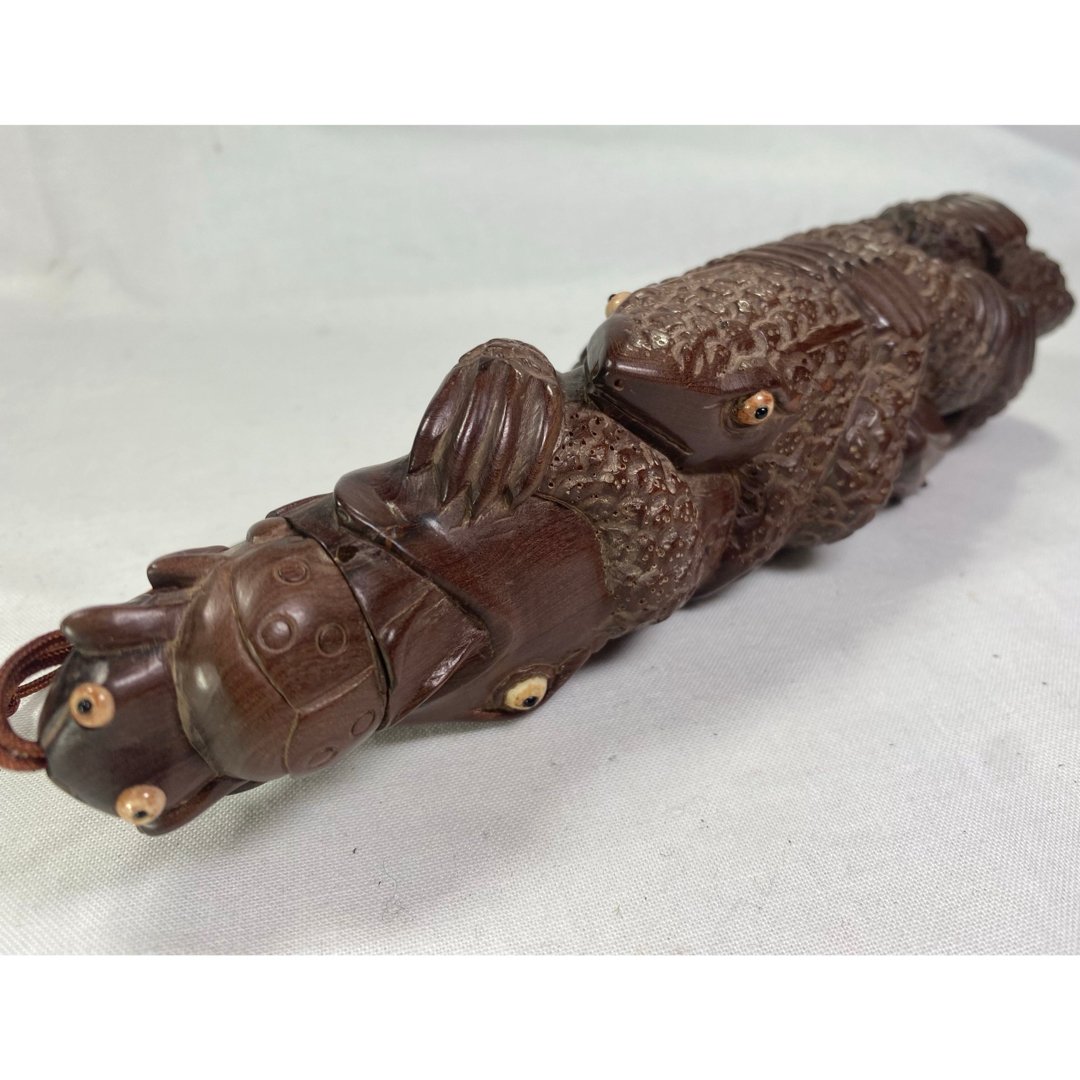 印籠　柘植　カエル彫刻ペン立て　黄楊繊細彫刻　木製