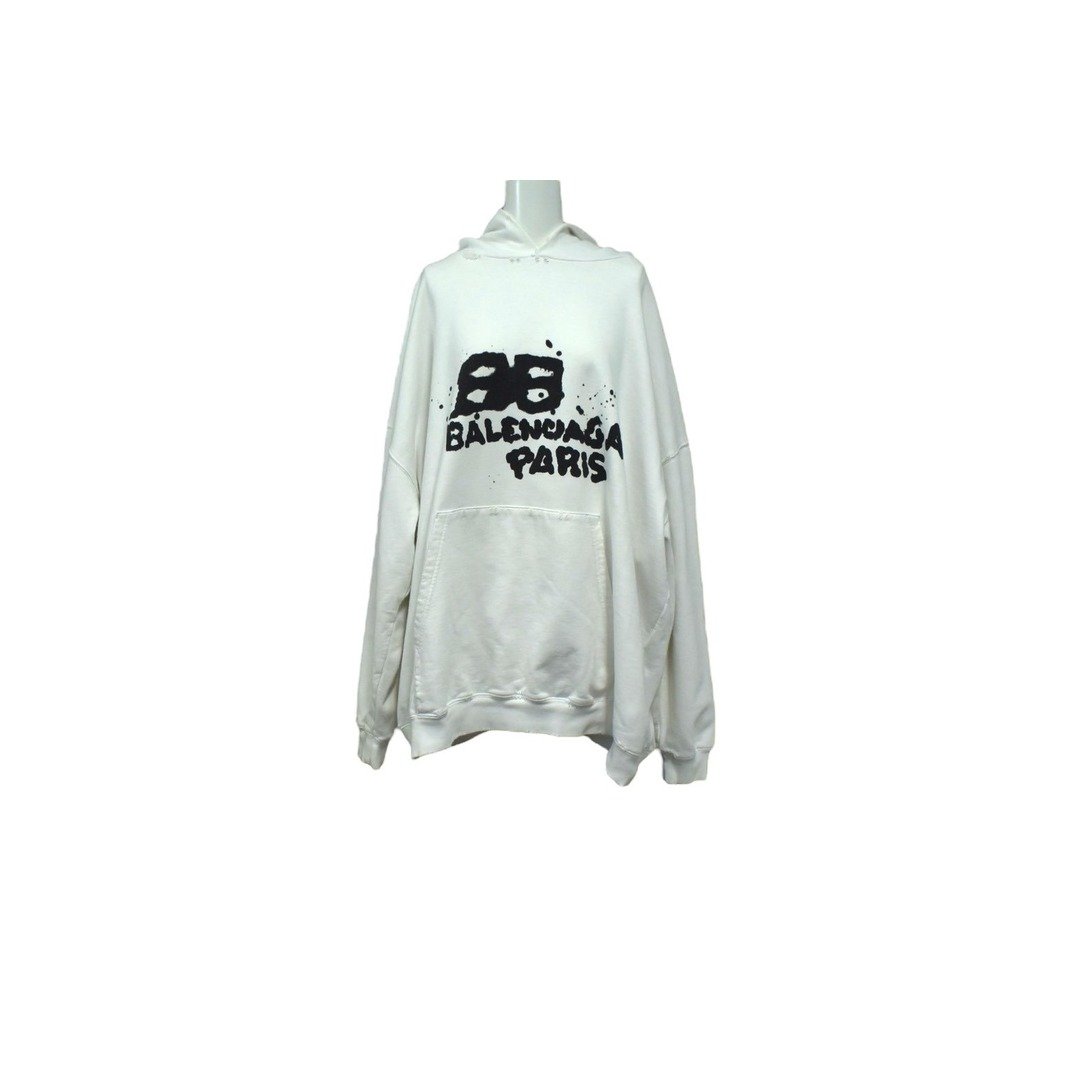 BALENCIAGA バレンシアガ ハンド ドロー BB アイコン フーディー ラージフィット ホワイト サイズXS 620947 TNVQ1 9040 美品 中古 4b003886