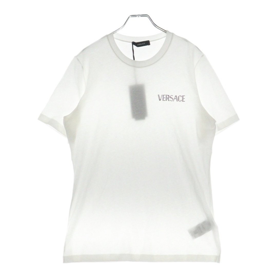 VERSACE ヴェルサーチ ラインストーンロゴ クルーネック半袖Tシャツカットソー ホワイト 1014555 レディース