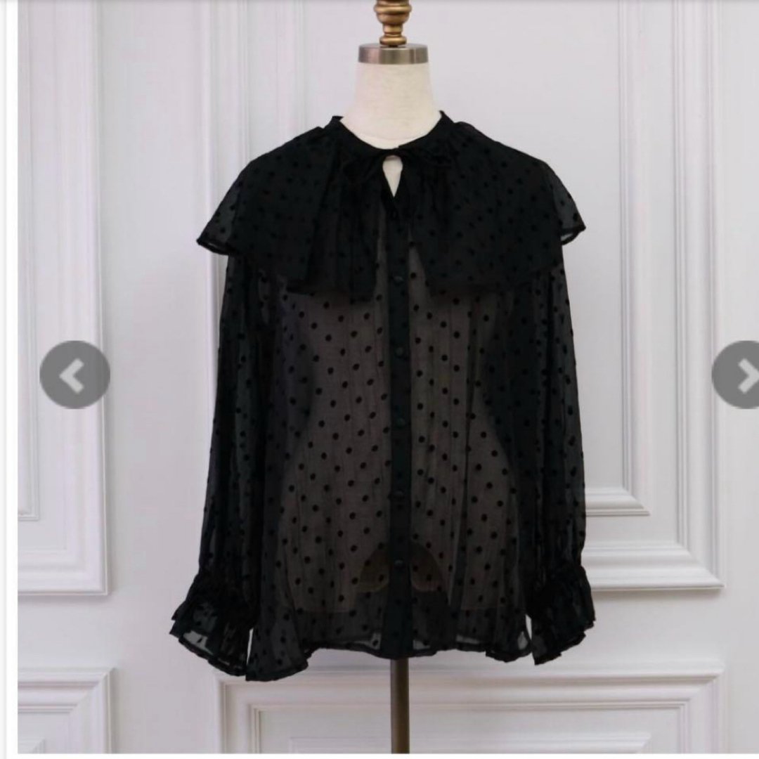 【美品】アンミヌ フロッキードットブラウス(BLACK)