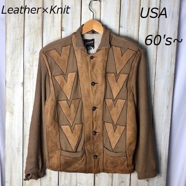 USA古着 ヴィンテージ 60s～70s スウェード×ニットジャケット M程度