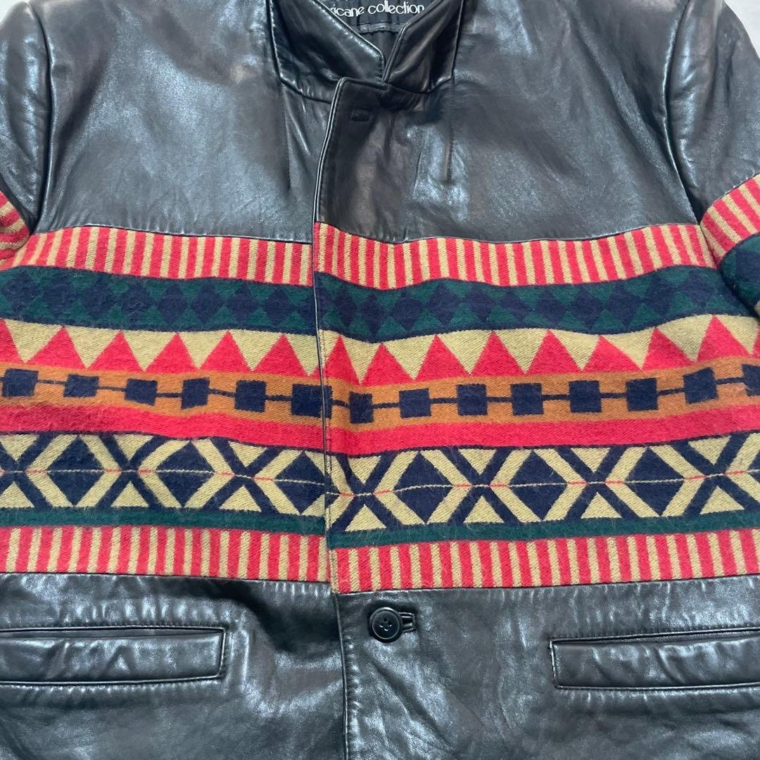 レアビンテージネイティブ柄レザーテーラードジャケット大きいサイズ