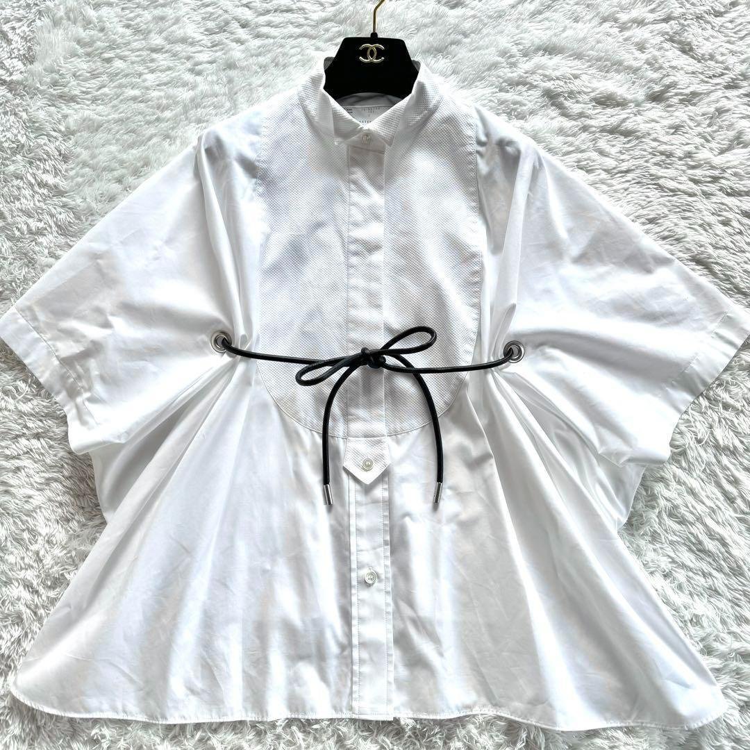 美品サカイSacai ポンチョドローコードブラウスホワイト2